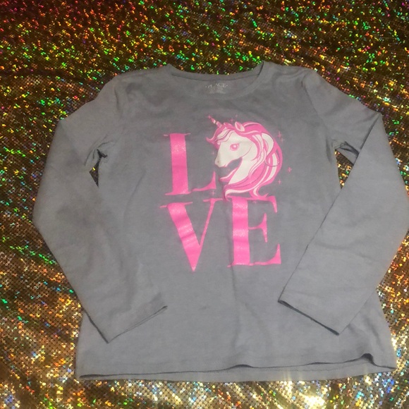 Children Place Love Unicorn Gray Girls Top - Picture 3 of 13